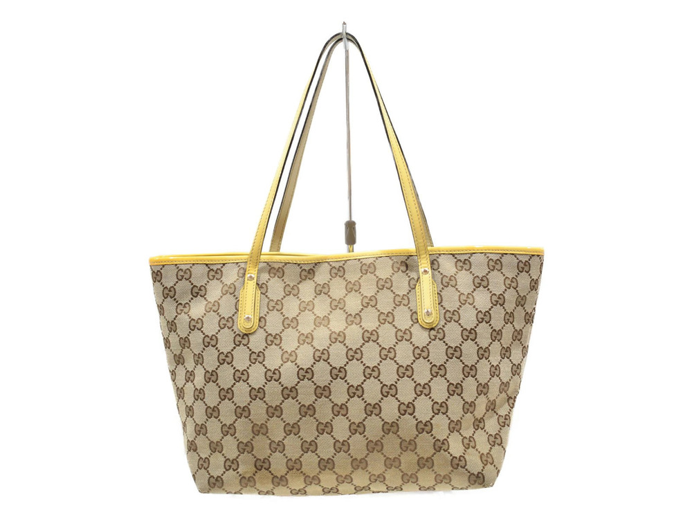 Gucci Yellow Dog Enamel Pug Tote Beige OLI Canvas Bag